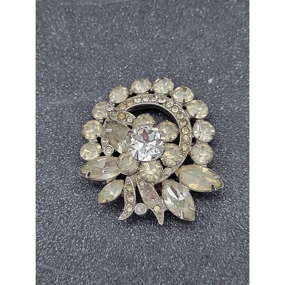 Vintage LARGE Signed EISENBERG ICE Brooch Pin Clear Rhinestones, Statement Piece